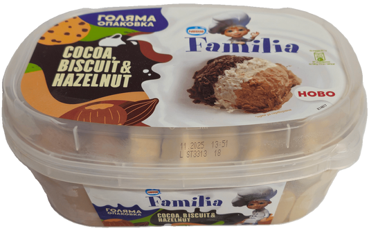 Сладолед Familia Какао,Бискивитки,Лешник Кутия